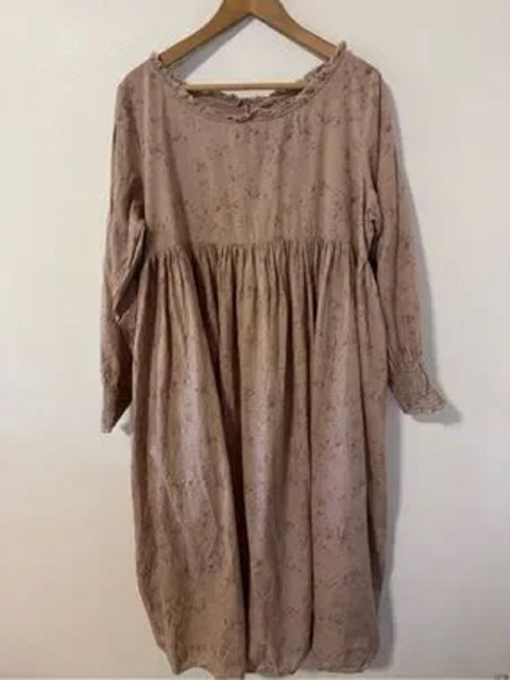 Les Ours Old Rose Liberty Print Midi Dress Long Sleeve Smock Cuff Prairie —L